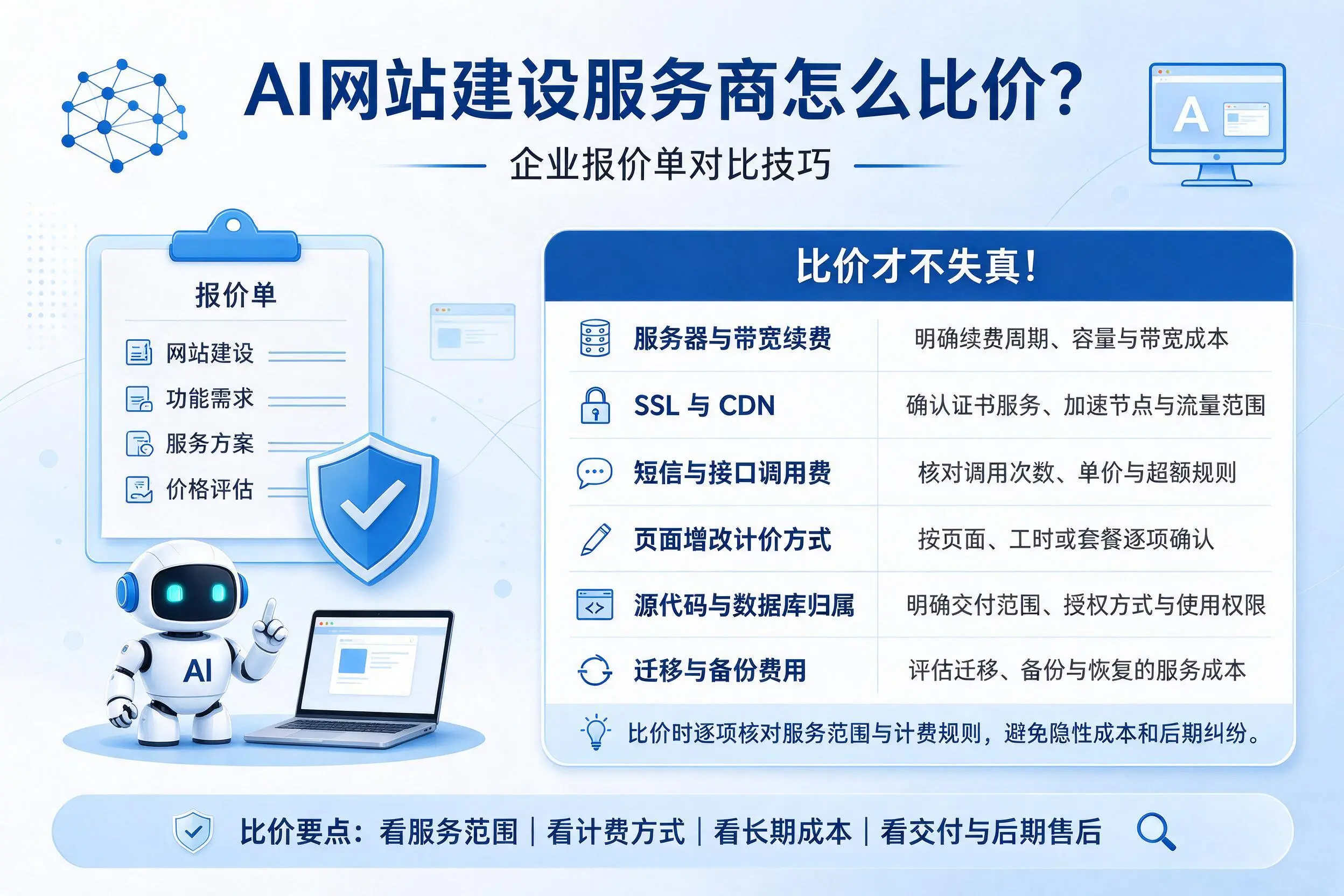 AI网站建设服务商怎么比价？南平企业报价单对比技巧